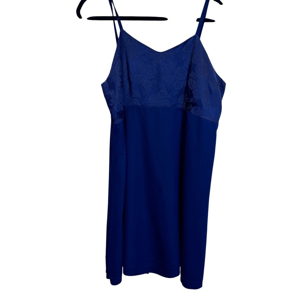 Vintage Coquette Navy Blue Lace Bodice Slip Dress L Cami Straps Grunge Fairycore